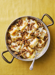 French Onion Baked Gnocchi with Rosemary Walnuts