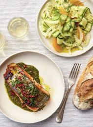 Barbecue Fish and Chermoula Sauce with Fennel, Orange and Zucchini Salad