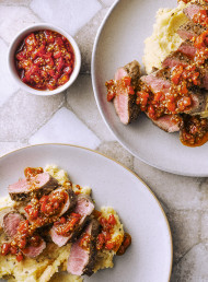 Lamb Backstraps with Capsicum, Harissa and Honey Dressing