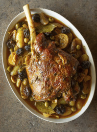 Slow-Roasted Leg of Lamb with Potatoes, Olives and Prunes