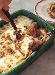Baked Eggplant with Pasta, Mozzarella and Tomatoes