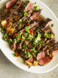 Grilled Black Bean and Ginger Rump Steak with Spring Onion and Chilli Oil