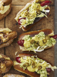 Chorizo Hot Dogs with Slaw, Avocado and Habanero Mayo 
