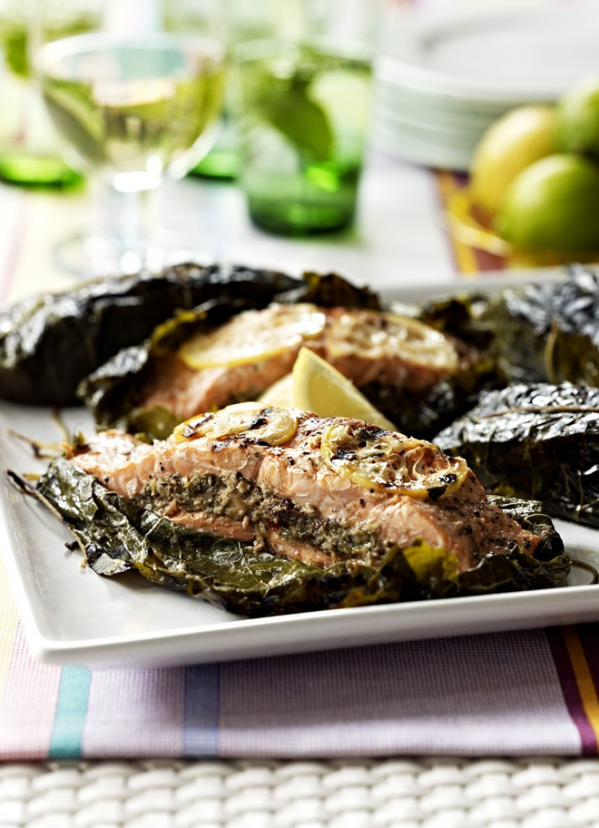 Stuffed Salmon in Vine Leaves
