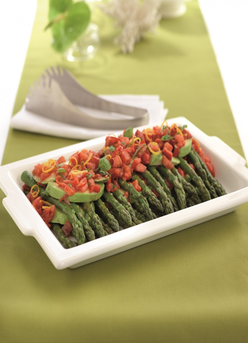 Asparagus with Tomato and Avocado Dressing