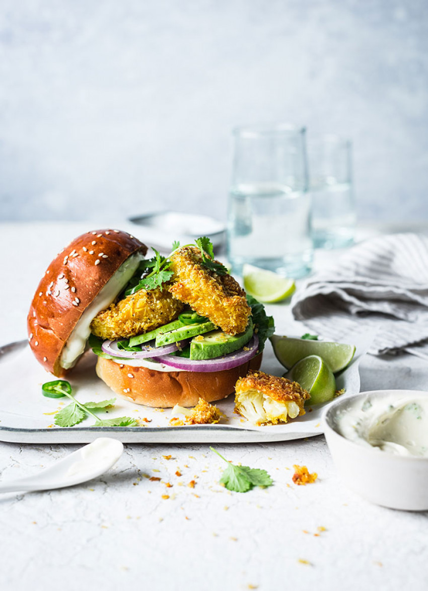 Crunchy Cauliflower Burgers with Jalapeño Mayo