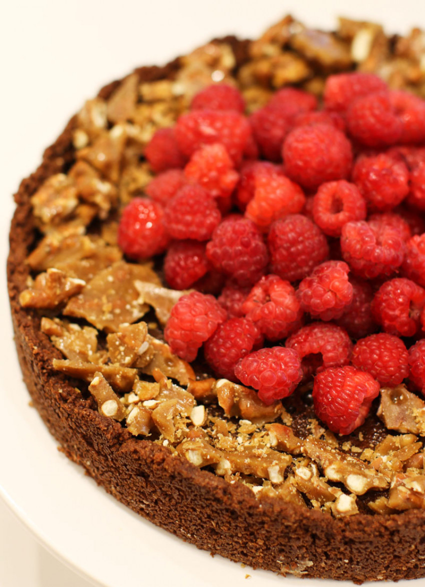 Double Chocolate Fudge Tart with Salted Caramel Pretzel Crumbs