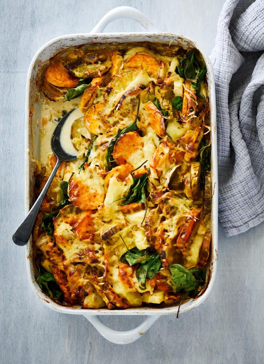 Kumara, Potato and Cabbage Gratin