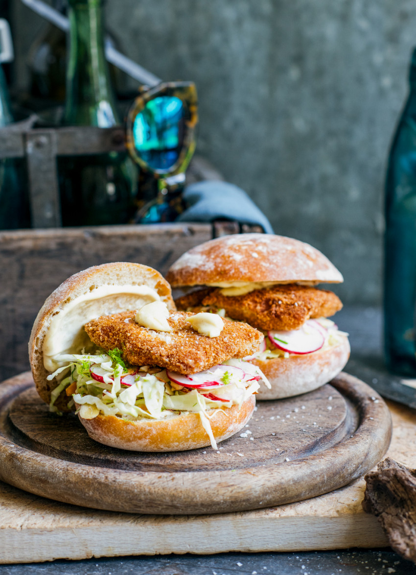 Pork Schnitzel Rolls with Apple and Fennel Slaw 
